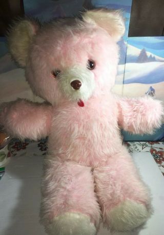 Vintage Pink Teddy Bear Lovey Plush Stuffed Animal Toy 26” Tall