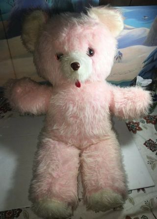 Vintage Pink Teddy Bear Lovey Plush Stuffed Animal Toy 26” Tall 3