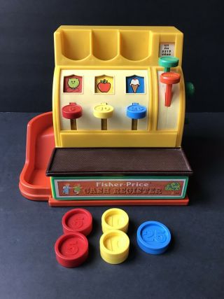 Vintage Fisher Price 1974 926 Cash Register With 5 Coins