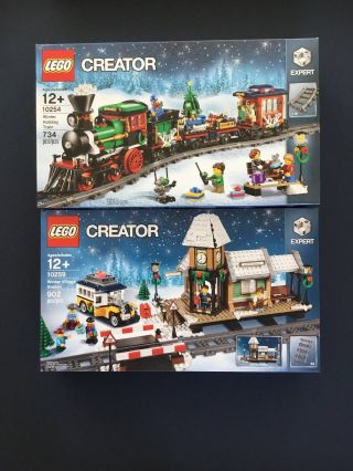 Lego - Winter Holiday Train 10254 And Retired Village Station 10259 - Christmas