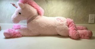 Dan Dee Large Stuffed Plush Unicorn Pink 36 " Long