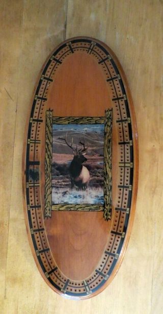 Oval Cribbage Board With A Mountain Scene.  By Great Western Enterprises