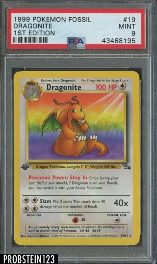 1999 Pokemon Fossil 1st Edition 19 Dragonite Psa 9