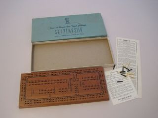 Vtg Cribbage Board Drueke Scoremaster 1150 Once Around Two Track W/box,  Pegs