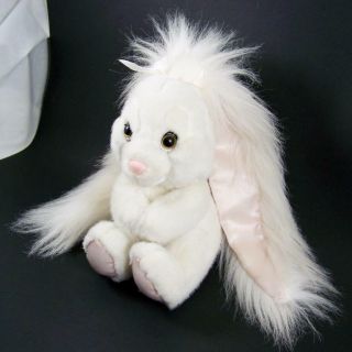 Vtg Applause Hare Brush Plush White Rabbit Easter Bunny With Long Ears 7 " Satin