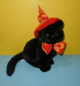 12 " Animal Alley Black Cat Sparkle Orange Witch Hat Halloween Stuffed Plush