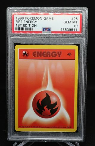 Fire Energy Psa 10 Gem 1st Edition Base Pokemon Wotc Ed 98/102