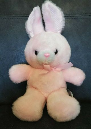 Vintage Animal Fair Pink Bunny Rabbit White Polka Dot Ears Plush 10 " Sitting