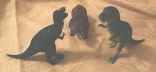 Vintage Plastic T - Rex (2) Triceratops (1) 10” Dinosaurs