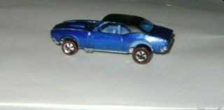 1968 Hot Wheels Redline Custom Camaro Metallic Blue Black Top Blue Int C8,  Hk