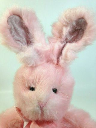 Russ Cotton Candy Pink Plush Bunny Rabbit Poseable Ears Floppy Furry Toy W/ Bow