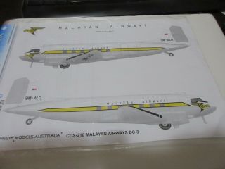 Hawkeye Models 1/72nd Scale Malayan Airways Dc - 3/c - 47 Decal Cds 210