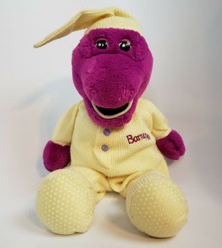 Barney The Dinosaur Plush Doll In Yellow Pajamas Pjs & Sleep Cap 15 " Bean Bag