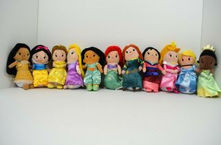 Disney Princess Plush Stuffed Collector Toy Set Merida Ariel Cinderella Belle