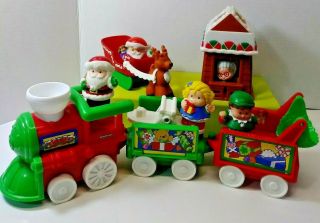 Fisher Price Musical Santa Christmas Train W/little People 2002 & Sleigh