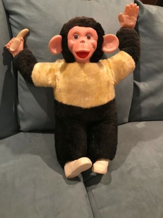 Vintage 50s 18 " Mr Bim Monkey Zippy Zip Stuffed Plush Monkey Banana Rubber Face