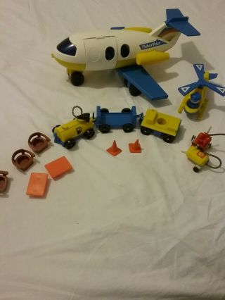 Vintage Fisher Price Little People Jet Airplane Pull Toy,  Air Tram And Accessori