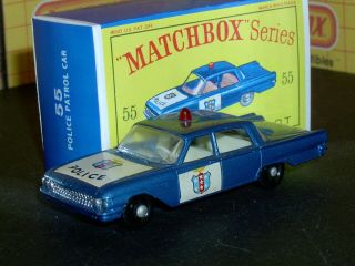 Matchbox Lesney Ford Fairlane Police Car 55 B4 24bpw No Ridg Sc5 Vnm Crafted Box
