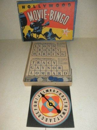 Vintage 1937 Whitman Hollywood Movie Star Bingo Game W/cards/spinner/rules/chips
