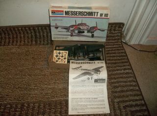 Vintage 1973 Monogram 6812 Messerschmitt Bf 110 1/72 Complete Kit