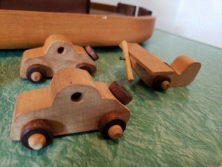 Tucker Toys Vintage Wood Ferry with 2 Cars.  Truck with Trailer,  and Helicopter 3