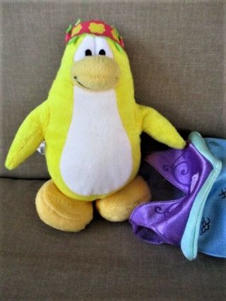 Disney Club Penguin Mermaid 7 " Tall Yellow Plush Penguin In Removable Costume