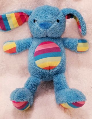Animal Adventure 13 " Blue Plush Bunny Rabbit Rainbow Tummy,  Ears,  Feet & Tail