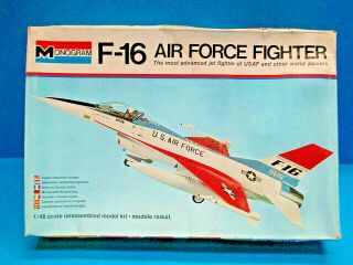 Monogram 5401 1/48 Scale Us F - 16 Air Force Jet Fighter Vintage Model Kit Nib Exc