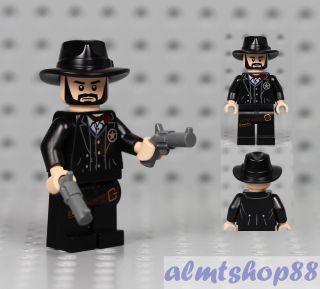 Lego - Sheriff Minifigure W/ Black Jacket Red Scarf Vest & Pistol Beard Bandit