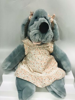 Gray Wrinkles Dog Puppet 18 " Ganz Bros Heritage Plush Clothes Tag 1981