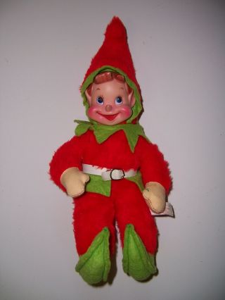 Vintage Rushton Company Rubber Face Christmas Stuffed Elf Pixie.  50 