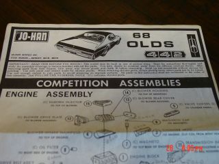Johan 1968 Oldsmobile 442 Funny Car Model Kit Instruction Sheet /sheets / Book