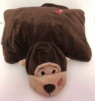 Dandee Brown Smooch Monkey Pillow Buddy Pet 17x16 Red Kiss Lips Stuffed Toy D6