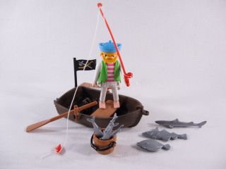 Playmobil Vintage 3792 Pirate W/rowboat Oars Fish Pole - Collector - Complete - Exc