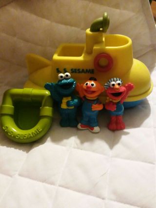 Vintage Tyco 1996 Sesame Street Submarine Tub Toy W/raft,  Cookie Monster,  Elmo,