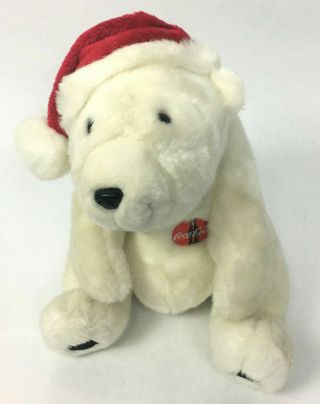 Coca Cola Polar Bear Plush W/ Red Santa Hat 11 " Stuffed Christmas Holiday 1993