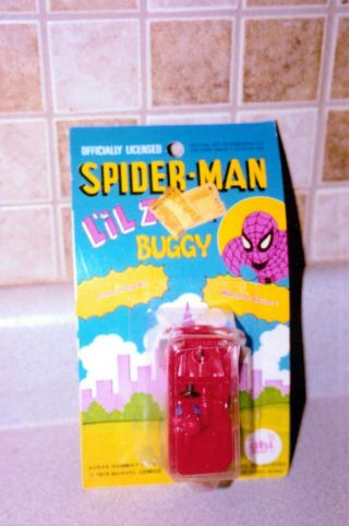 1976 Ahi Spider - Man L`il Zip Buggy On Card