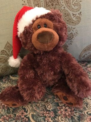 Gund 13 " Philbin Chocolate Teddy Bear Christmas Santa Hat Q9
