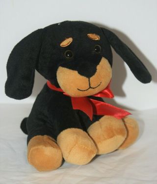 Animal Adventure Black Brown Puppy Dog Red Bow Small Plush Stuffed Toy 6 " 2017
