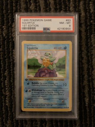 Squirtle - 1st Edition Shadowless - Base Set - Psa 8 - 63/102 - Pokemon