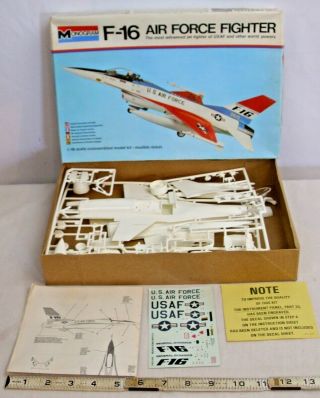 Monogram F - 16 Air Force Fighter Jet Airplane Model Kit Boxed 1/48