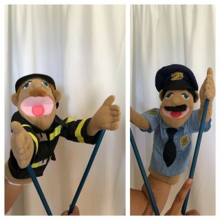 Melissa & Doug Police Officer Cop,  Fireman Firefighter Rescue Plush Puppet 15 "