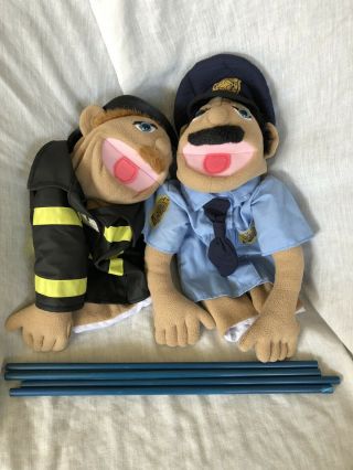 Melissa & Doug Police Officer Cop,  Fireman Firefighter Rescue Plush Puppet 15 