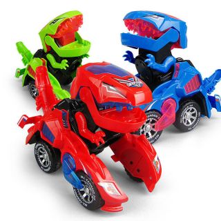 Electric Transforming Dinosaur Led Car With Light Sound For Kids Xmas Gift
