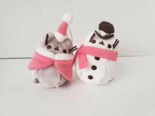 2 Gund Pusheen - Caroler & Snowmen Christmas Holiday Cheer Mini Plush Ornament