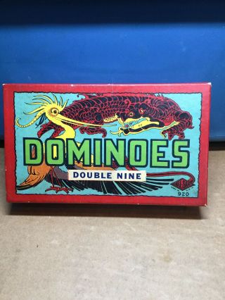 Vintage Hal - Sam Dominoes Double Nine With Chinese Dragon Box Hal - San