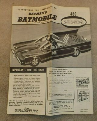 Vintage 1966 Aurora Batmobile Model Kit Instructions Sheet H
