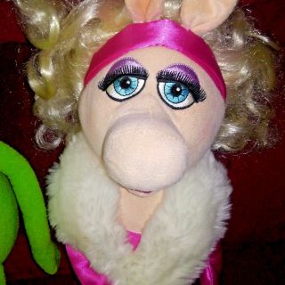 Disney Store The Muppets KERMIT & MISS PIGGY Green 16in Pink 19 in Soft Plush 2