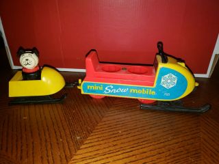 Vintage Fisher Price Little People Mini Snowmobile 705 Sled Trailer With Dog