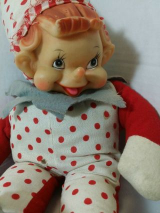 Rubber Face Elf Doll Clown Pixie Vintage Christmas Toy 60s Large 14 " Cute